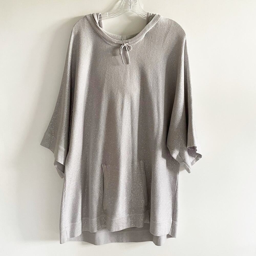 Zenergy by Chico’s Plus Size Gray Shimmer Hooded Pullover Sweater